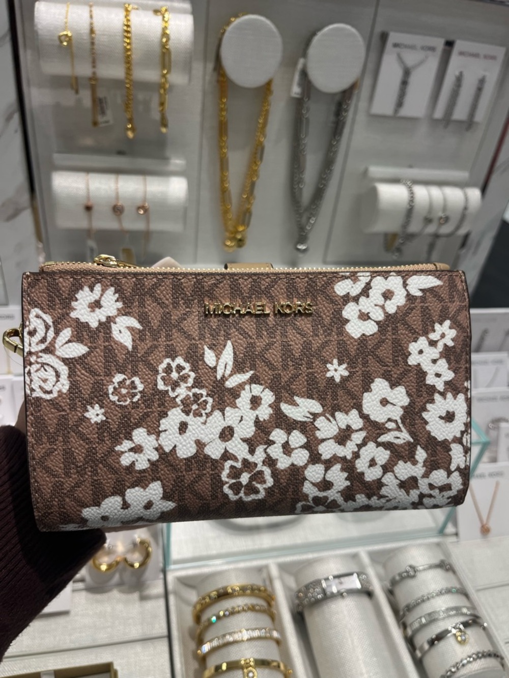 Michael Kors Signature Logo Floral Double Zipper Wallet